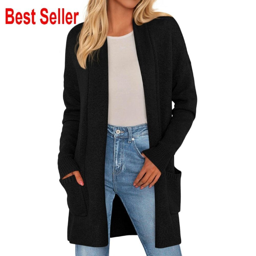 Long Knit Cardigan Cozy Open Front Oversized Chic Fall Winter Sweater